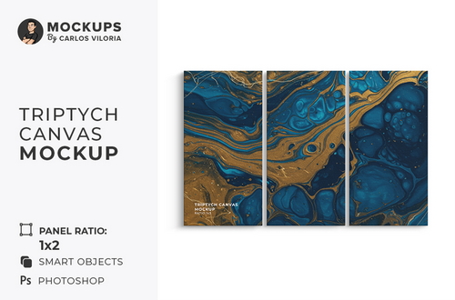 Front Hanging Triptych Canvas Mockup – Ratio 1x2