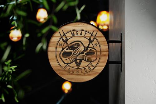 Round Hanging Wooden Sign Board Mockup