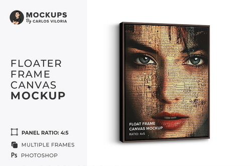 Hanging Floater Frame Canvas Mockup – Ratio 4x5