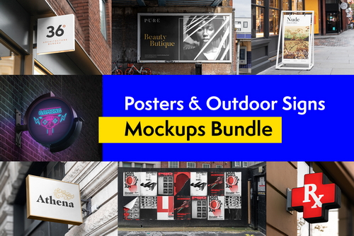Posters and Outdoor Signs Mockups Bundle