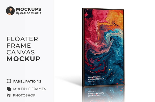 Standing Portrait Floater Frame Canvas Mockup - Ratio 1x2