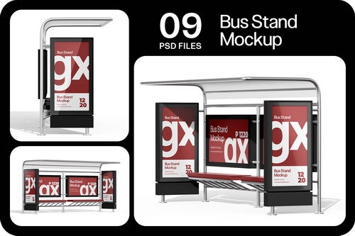 City Bus Stop Billboard Mockup