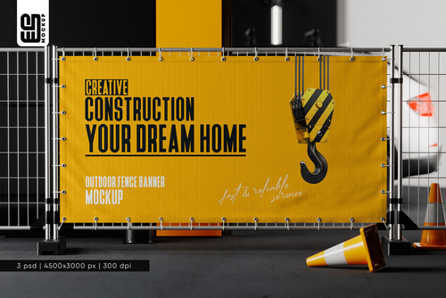 Outdoor Advertising Fence Banner Mockup