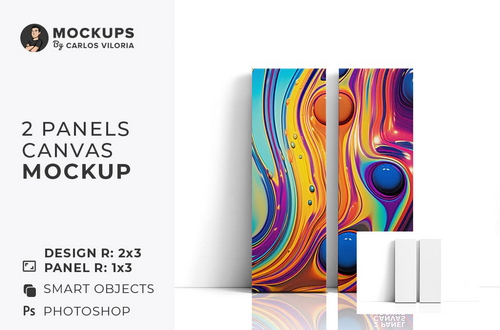 Front Leaning 2 Panel Ratio 1x3 Canvas Mockup