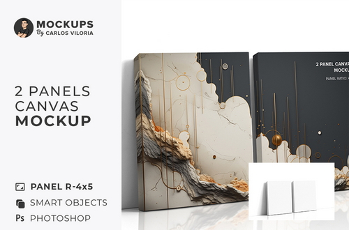 Side Leaning 2 Panel Canvas Ratio 4x5 Mockup – 1.5 In