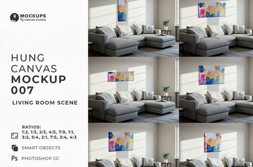 Hung Canvas Mockup Pack 007 – Living Room Scene