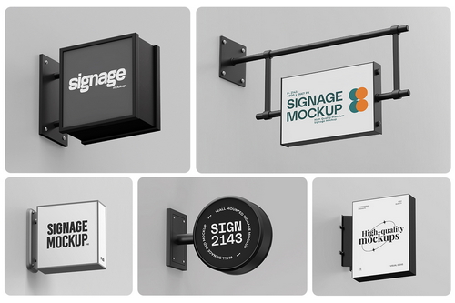 Wall Mounted Signboard Mockup Set