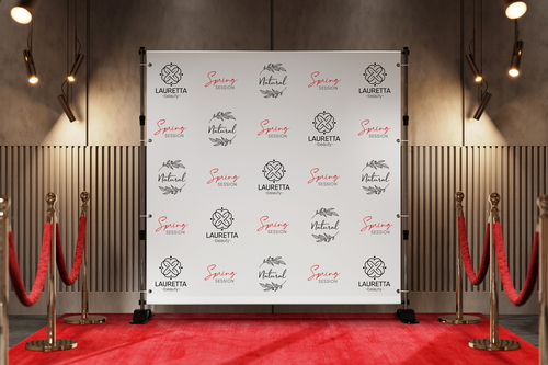 Backdrop Banner with Red Carpet Mockup