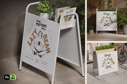 Metal A-Frame Sign with Top Holder Mockup
