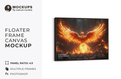 Hanging Landscape Floater Frame Canvas Mockup - Ratio 4x3
