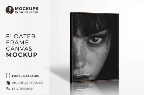 Standing Portrait Floater Frame Canvas Mockup - Ratio 3x4