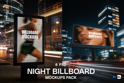 Night Advertising Billboard Mockups