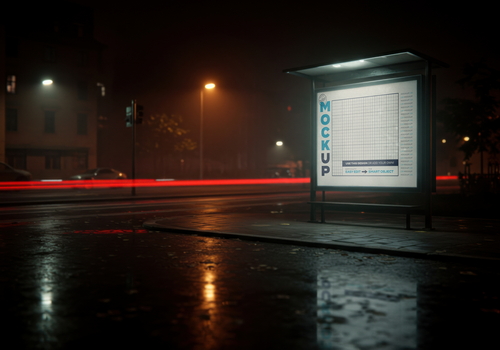 Minimal Bus Stop Illuminated Billboard Mockups