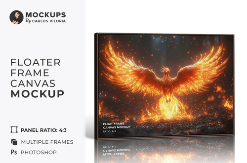 Standing Landscape Floater Frame Canvas Mockup - Ratio 4x3