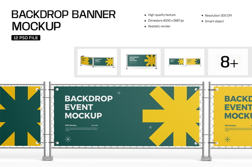 Advertising Mesh Fence Banner Mockup