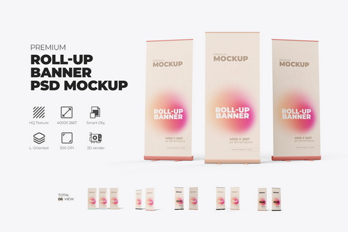 Exhibition Standing Roll-Up Banner PSD Mockup
