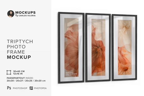 Triptych Photo Frame Mockup – Ratio 1x3