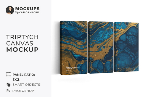 Triptych Canvas Mockup - Ratio 1x2