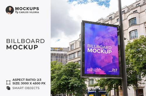 Paris Street Pole Billboard Mockup