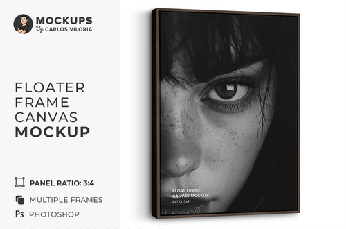 Hanging Portrait Floater Frame Canvas Mockup - Ratio 3x4