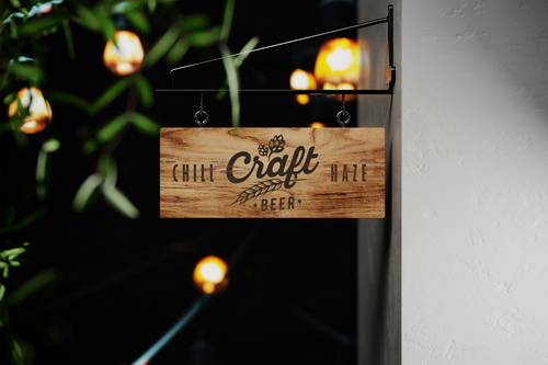 Hanging Wooden Sign Board Mockup