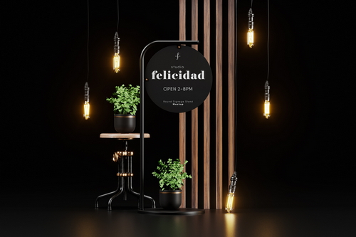 Round Signage Stand Mockup