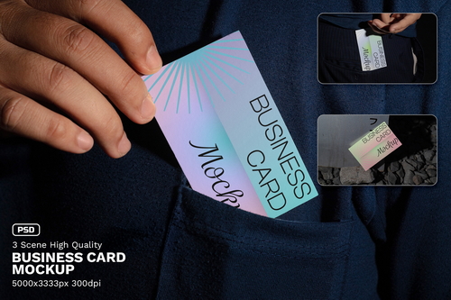 Realistic Scene Business Card Mockup - VOL 5
