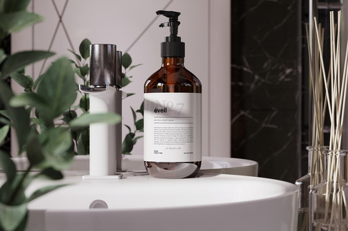 Amber Glass Pump Bottle Mockup