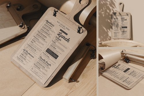 Kraft Paper Menu on Cutting Board Mockup