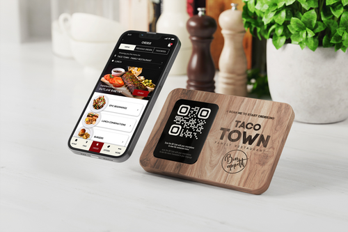 QR Code Menu Sign With Smartphone Screen Mockup
