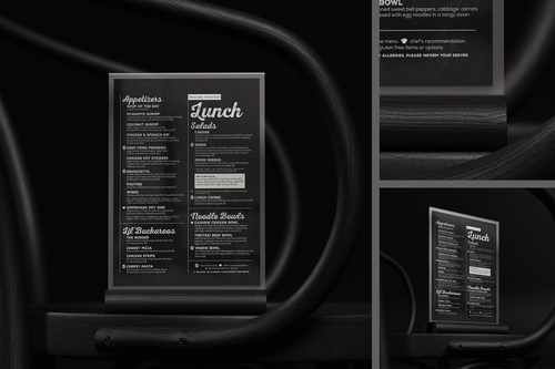 Wooden Menu Holder on Black Chair Mockup