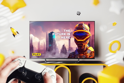 Playing Video Game TV Screen Mockup