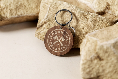 Round Branded Wooden Keychain Mockup