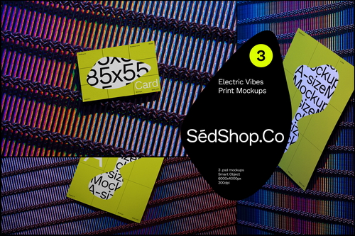 Business Card + Poster Mockup - Electric Vibes