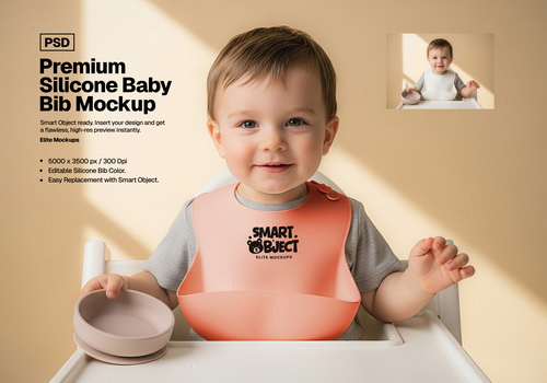 Premium Silicone Baby Bib Mockup Bundle &ndash; 5 Photorealistic PSDs