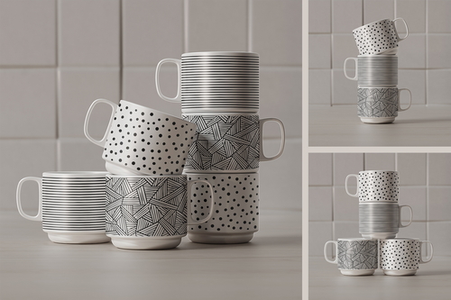 Stackable Ceramic Mugs Mockup
