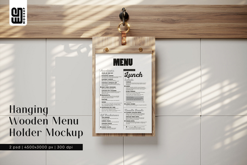Hanging Wooden Menu Holder Mockup