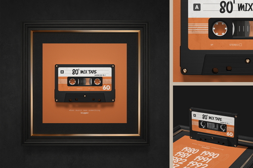 Retro Audio Cassette in a Frame Mockup
