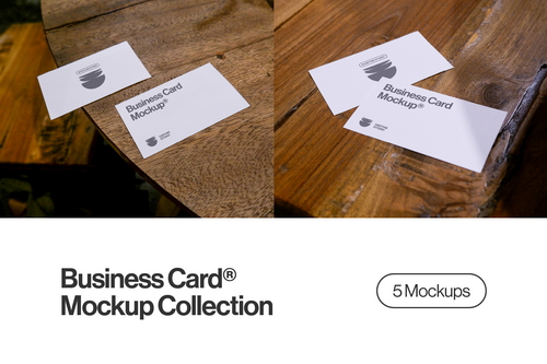 Business Card Mockup With Wooden Table Background