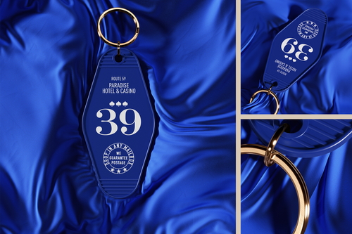 Hotel Keychain on Wavy Fabric Mockup