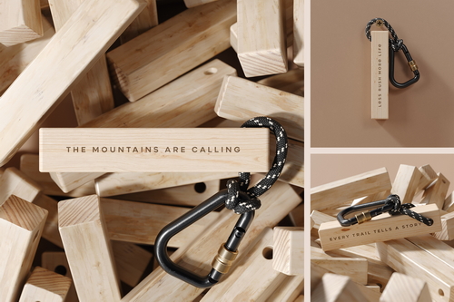 Wooden Keychain with Rope & Carabiner Mockup
