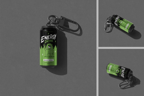 Can Keychain with Carabiner Clip Mockup