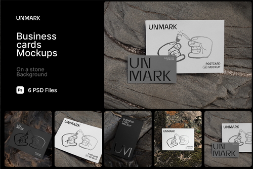 Dark Stone Mockup Bundle: Business Cards & Postcards