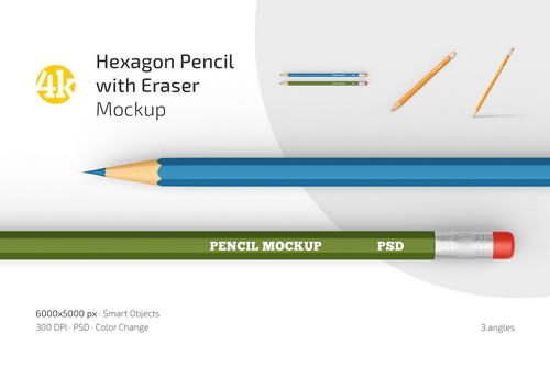 Hexagon Pencil with Eraser Mockup Set