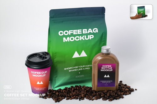 Coffee Set Display Presentation Mockup