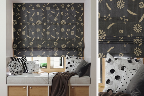 Roman Blind on a Window with Wide Windowsill Mockup