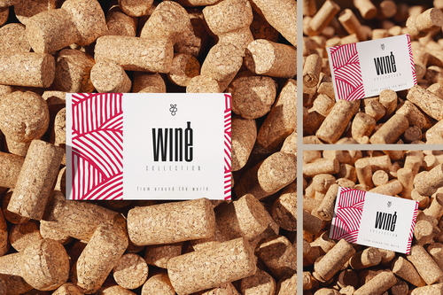 Business Card on a Pile of Wine Corks Mockup