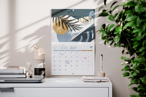 Saddle Stitch Calendar on the Wall Mockup