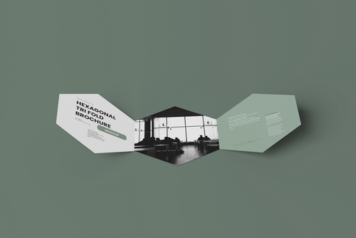 Hexagonal Tri Fold Brochure Mockups