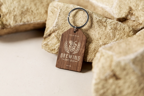 Branded Wooden Keychain With Ring Mockup